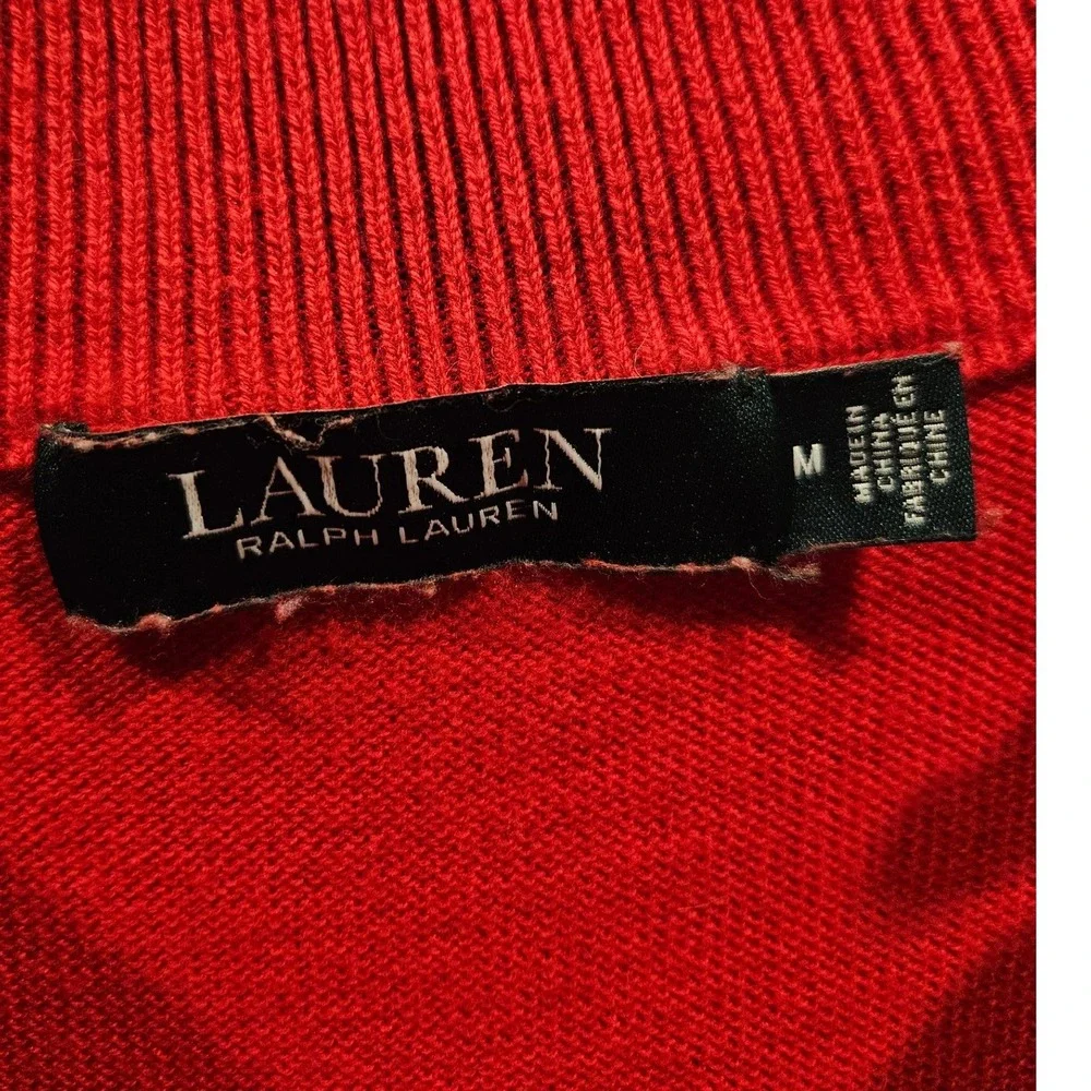 Lauren Ralph Lauren Red Cotton Boat‎ Neck Sweater Buckle Detail Womens Medium